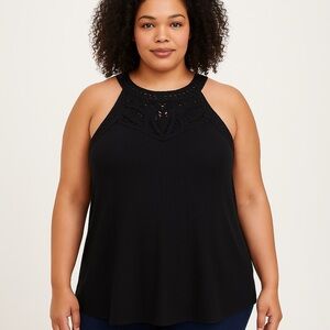 Black Crochet Yoke Tank Top Size 5 Torrid Boho Knit Sleeveless